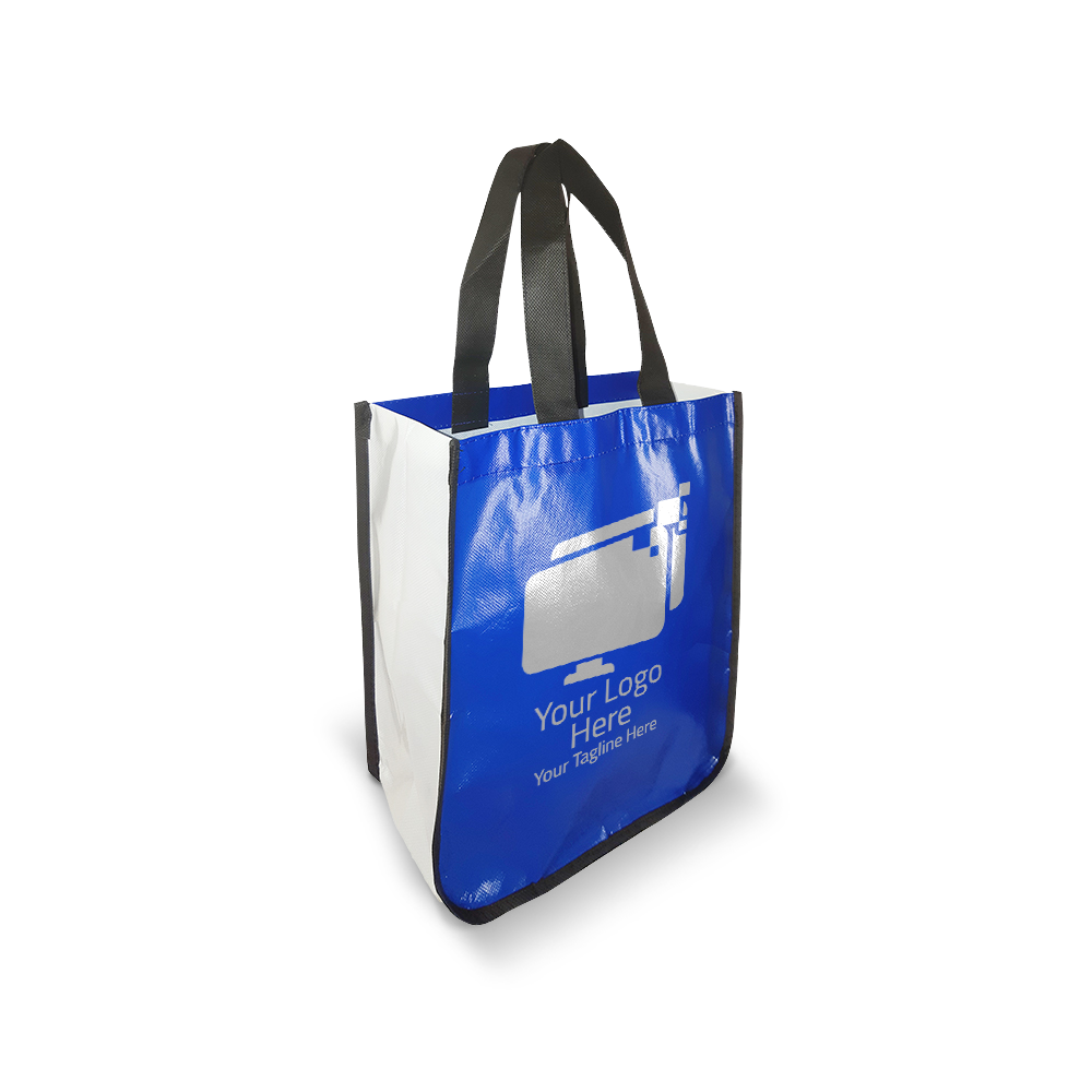 Small Laminated Non-Woven Bag with Curved Bottom - 110gsm Glossy Finish 10”W x 4"D x 13”H