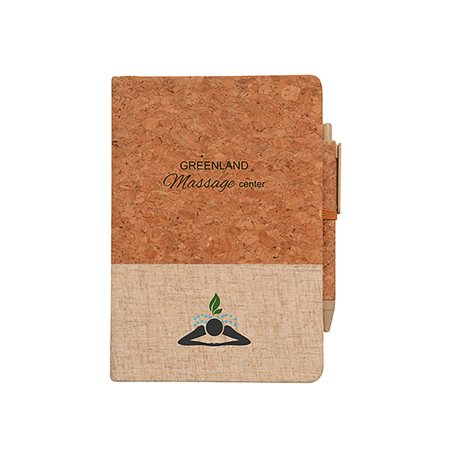 Montado Cork And Linen Journal with Cork Covered Pen Set - Single Color or Full Color Printed