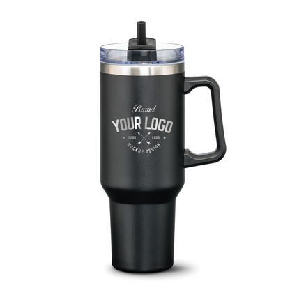 Double Insulated Compeer Handle Travel Mug w/Straw 40oz - Laser Engraving Logo - 12pcs to Start