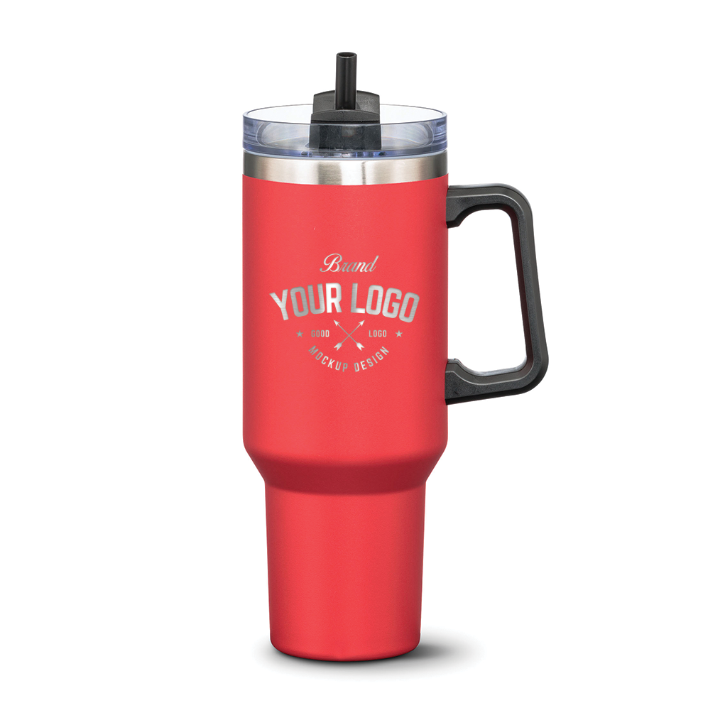 Double Insulated Compeer Handle Travel Mug w/Straw 40oz - Laser Engraving Logo - 12pcs to Start