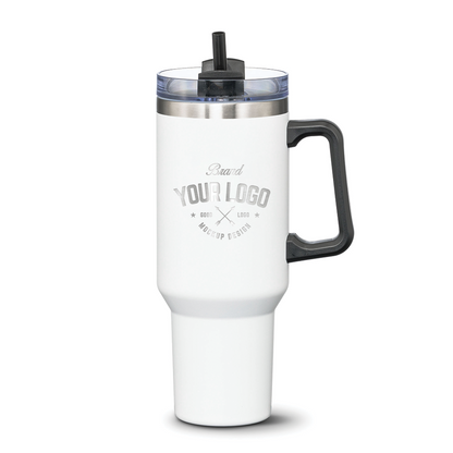 Double Insulated Compeer Handle Travel Mug w/Straw 40oz - Laser Engraving Logo - 12pcs to Start