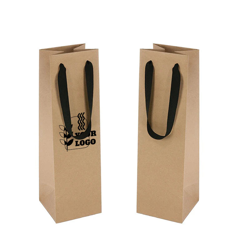 Manhattan Style 1 Bottle Natural Kraft Paper Wine Bag 120gsm - 4"W x 3.25"D x 12"H