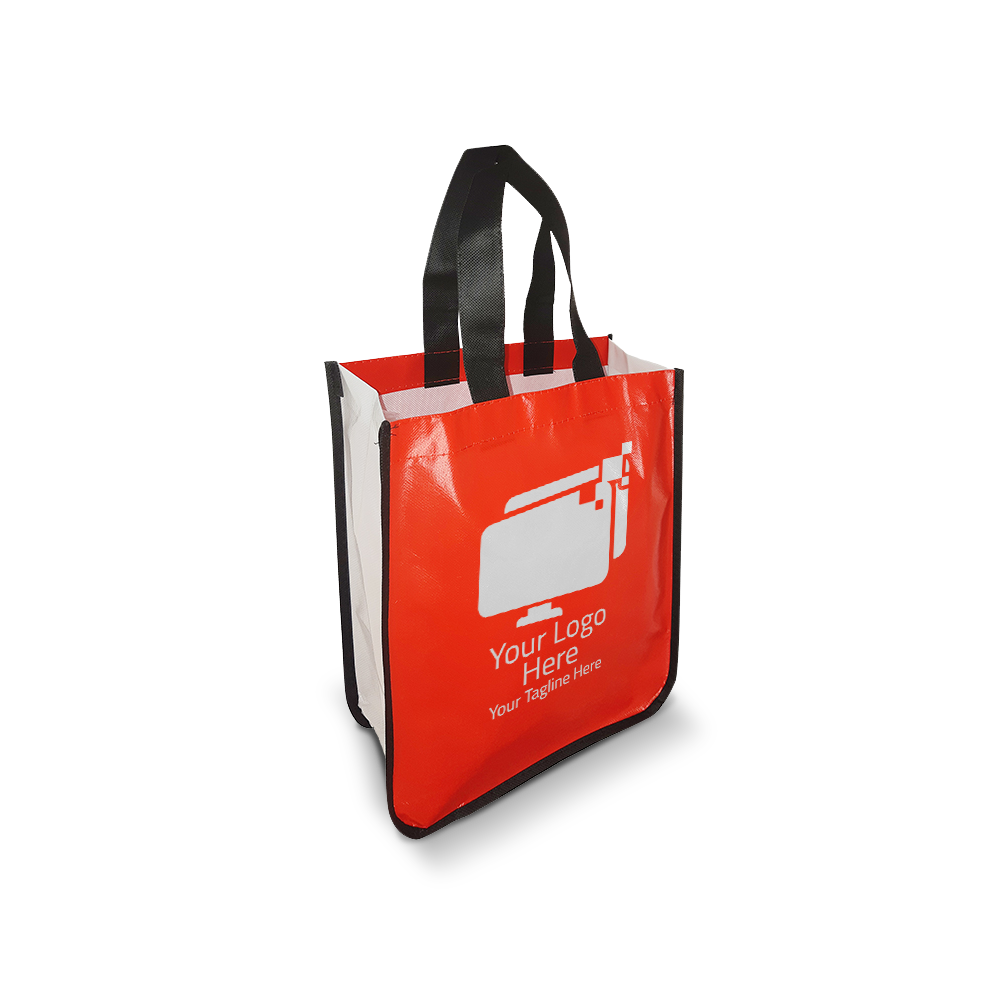 Small Laminated Non-Woven Bag with Curved Bottom - 110gsm Glossy Finish 10”W x 4"D x 13”H