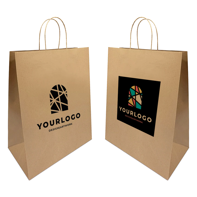 Take Out Size Kraft Paper Bag 13"W x 7"D x 17"H - Single Color or Full Color logo printed