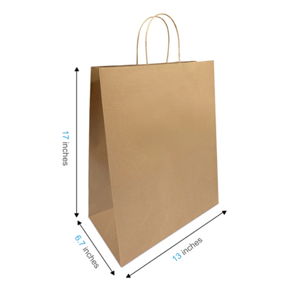 Take Out Size Kraft Paper Bag 13"W x 7"D x 17"H - Single Color or Full Color logo printed