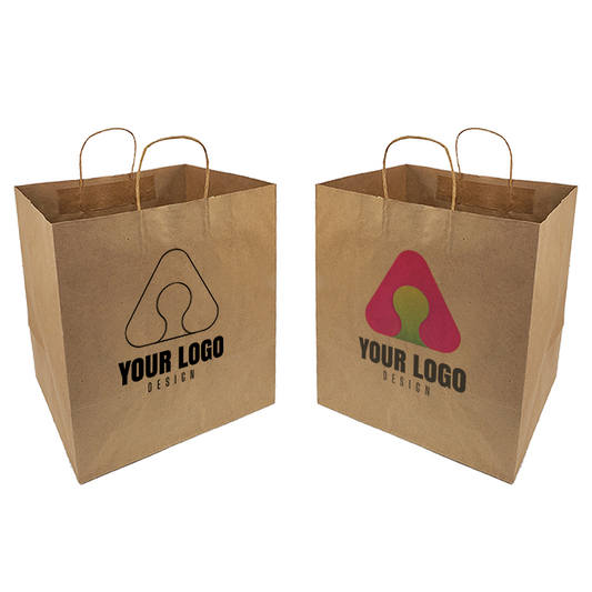 Large Paper Bag Take Out Size Eco-friendly 14"W x 10"D x 15.5"H - Single Color or Full Color Logo Printed