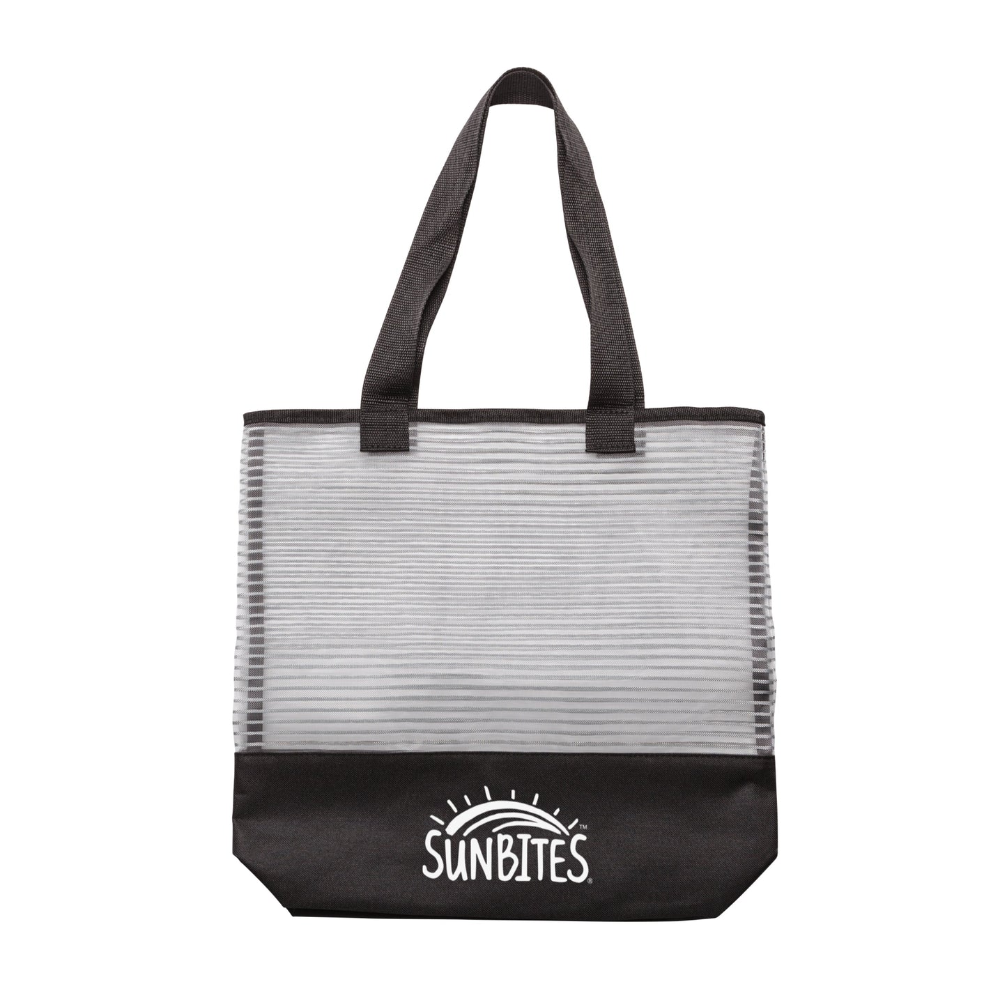 Grey and black mesh tote bag with custom printed logo