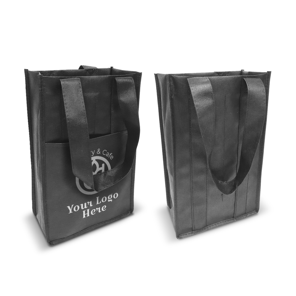 2-Bottles Non-Woven Wine Bag with Insert Pocket 80gsm 7”W x 3.5"D x 12”H