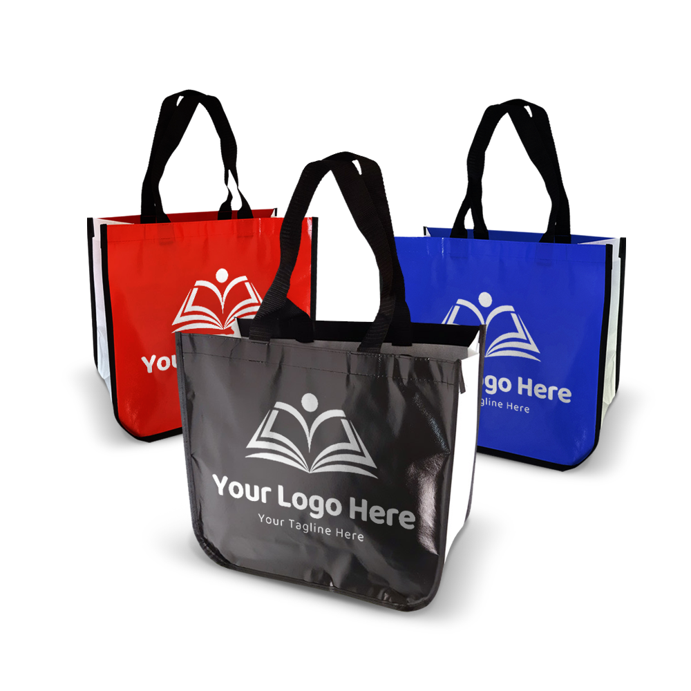 Laminated Non-Woven Bag with Curved Bottom - 110gsm Glossy Finish 16”W x 6"D x 14”H