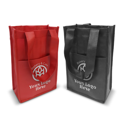 2-Bottles Non-Woven Wine Bag with Insert Pocket 80gsm 7”W x 3.5"D x 12”H