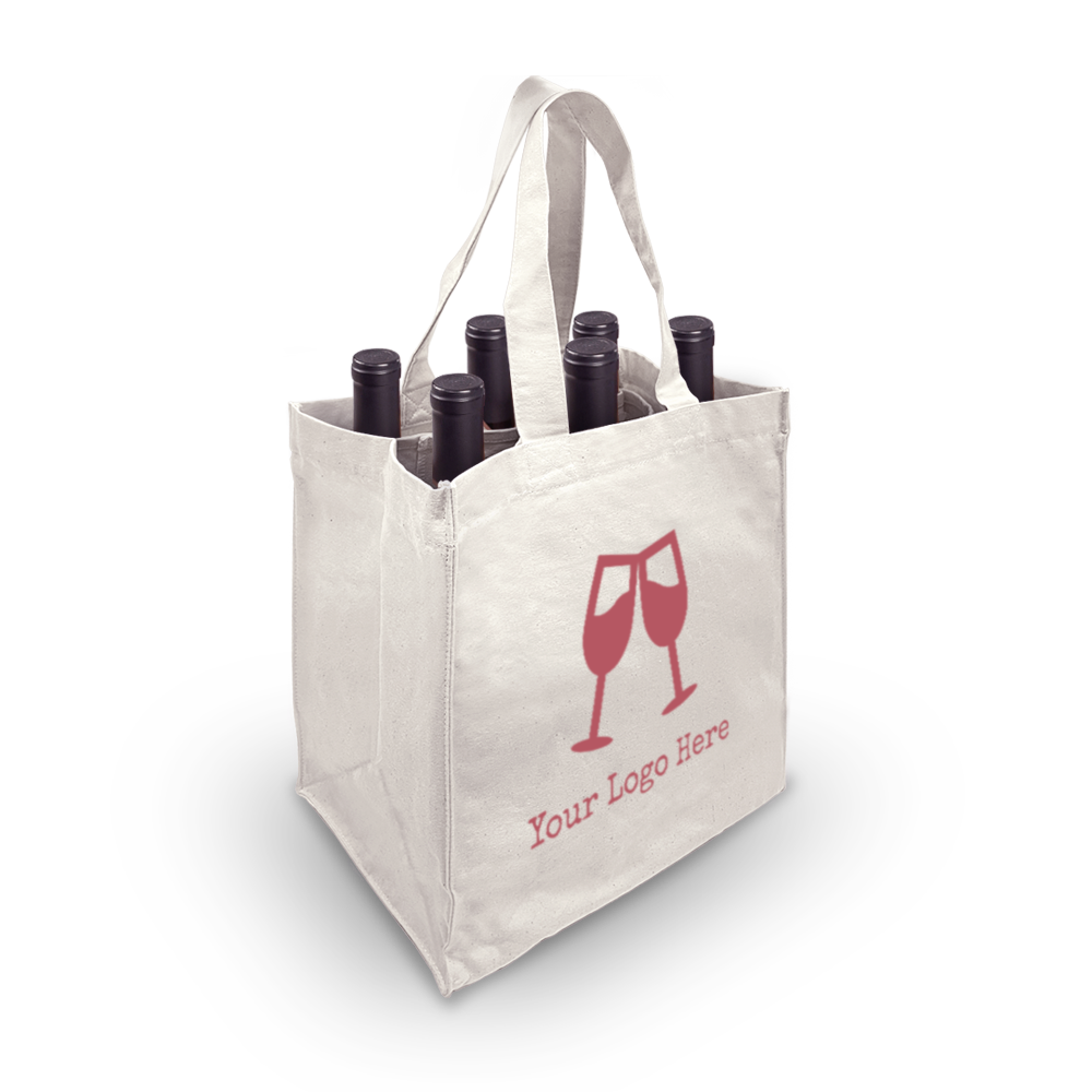 6-Bottle Canvas Wine Bag with Removable Dividers 10oz 10.5”W x 7.5"D x 12”H