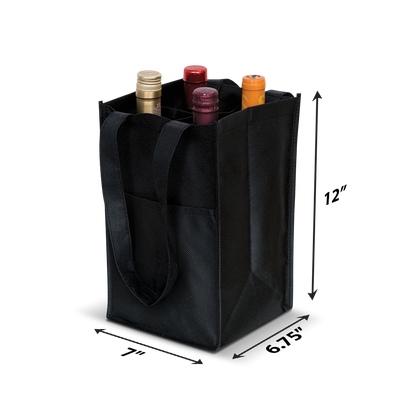 4-Bottles Non-Woven Wine Bag with Insert Pocket - 80gsm 7”W x 6.75”D x 12”H