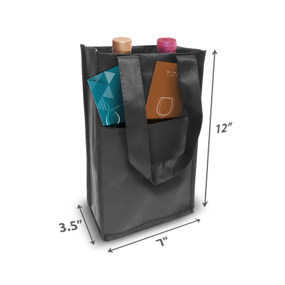 2-Bottles Non-Woven Wine Bag with Insert Pocket 80gsm 7”W x 3.5"D x 12”H