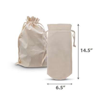 Canvas 1 Bottle Wine Drawstring 5oz 6.5”W x 14.5”H